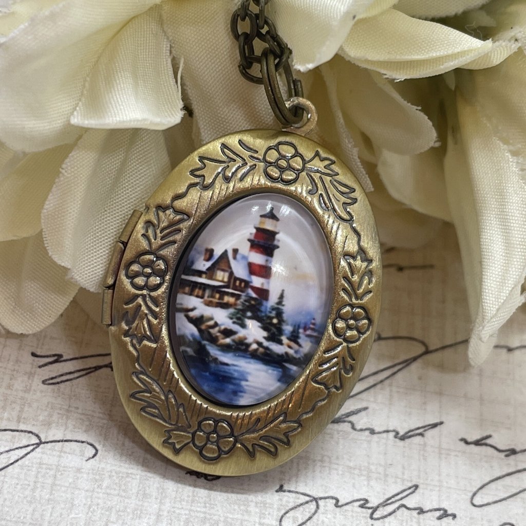 Bronze Lighthouse Nautical Beach Locket Necklace Pendant Wedding Mother Bridal 20$
